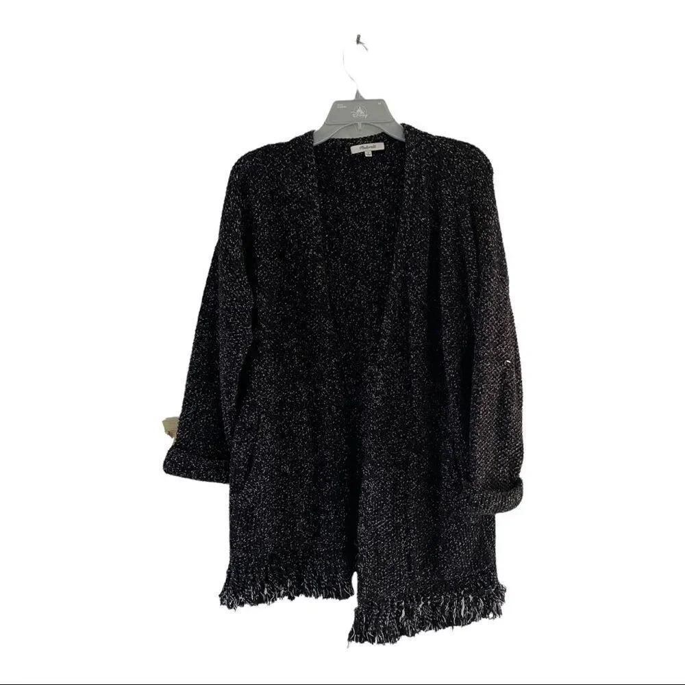 Madewell Fringe Hem Open Front Cardigan Size Small Black